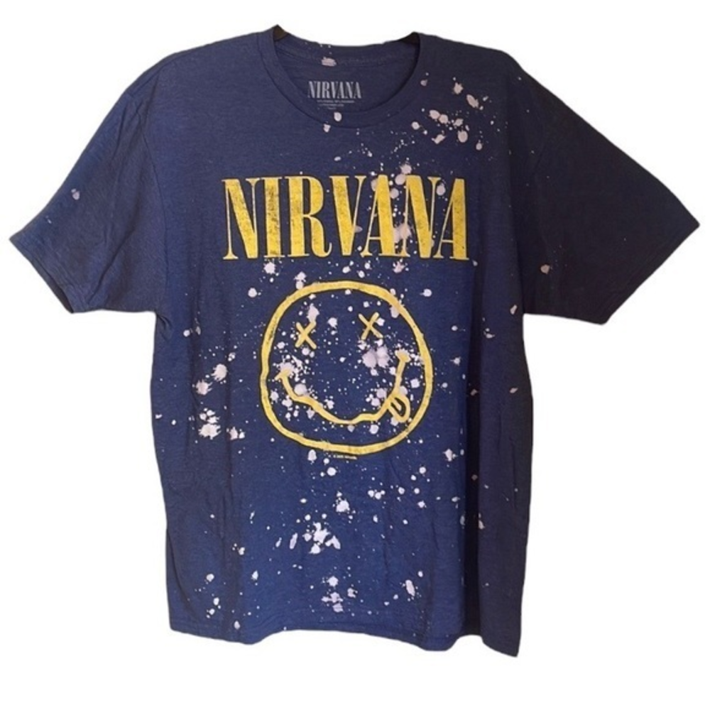 NIRVANA Blue Yellow Graphic Short‎ Sleeve T-Shirt Size XL